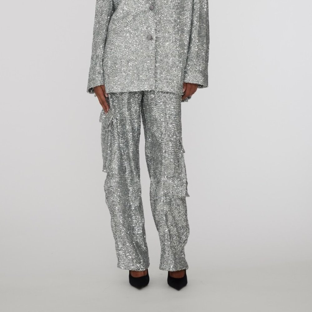 ROTATE Birger Christensen SEQUINS CARGO PANTS SILVER